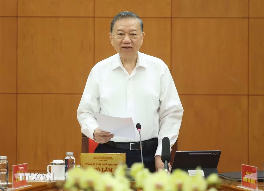 Tổng Bí thư, Chủ tịch nước Tô Lâm phát biểu chỉ đạo. (Ảnh: Thống Nhất/TTXVN)