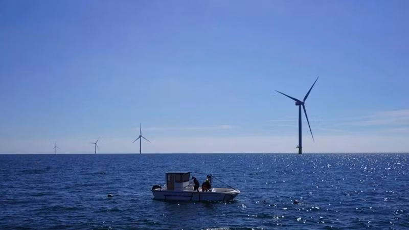 Công nhân đang kiểm tra rong biển và trai tại trang trại gió ngoài khơi Kriegers Flak ở Biển Baltic, Đan Mạch. Ảnh: AP
