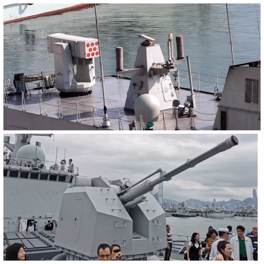 Tên lửa phòng không HHQ-10 và pháo hạm H/PJ-26.