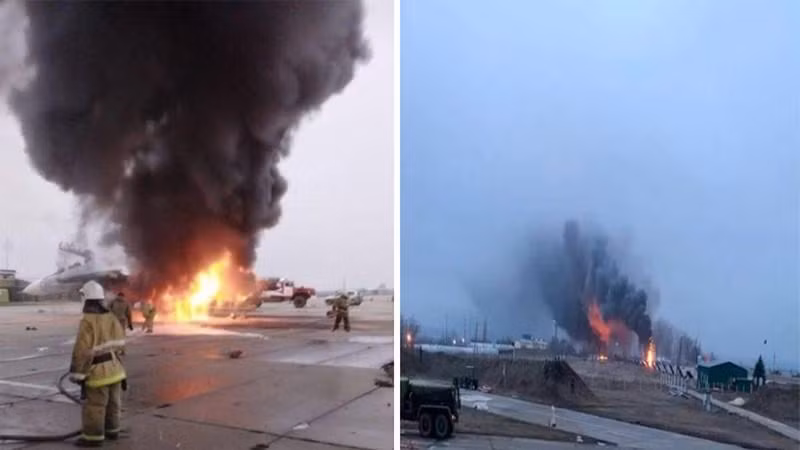 Một tiêm kích Su-30SM của Nga bị cháy sau vụ tập kích của tên lửa Ukraine