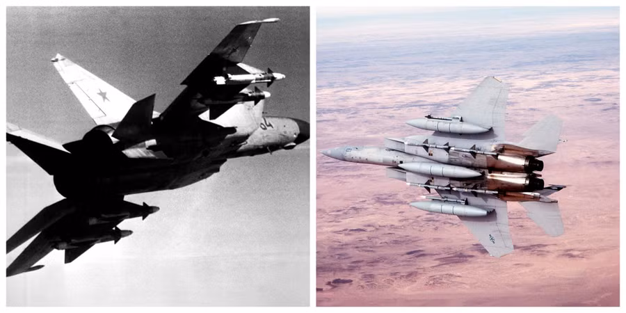 Tiêm kích MiG-25 Foxbat tỏ ra thua kém hơn nhiều so với đối thủ chính F-15 Eagle. Tiêm kích MiG-25 Foxbat tỏ ra thua kém hơn nhiều so với đối thủ chính F-15 Eagle.