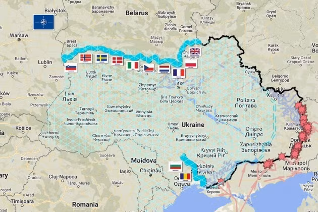 Những địa điểm mà binh sĩ NATO có thể hiện diện trên lãnh thổ Ukraine.
