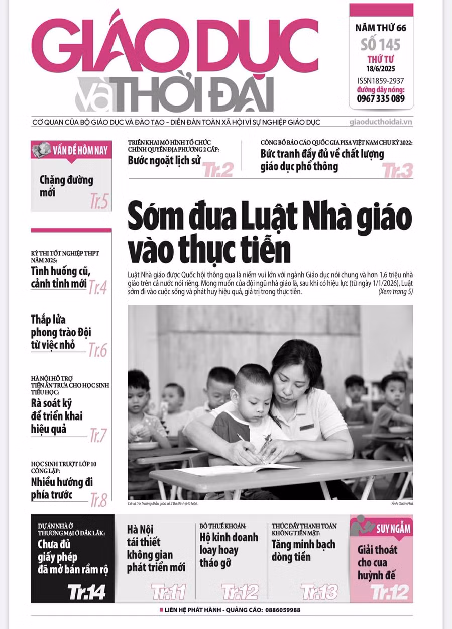 Tin tức báo in 18/6: Sớm đưa Luật Nhà giáo vào thực tiễn