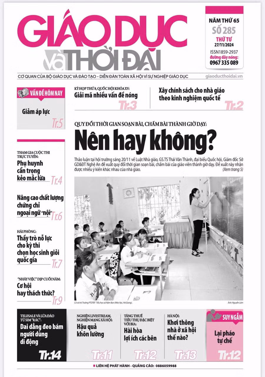 Tin tức báo in 27/11: Có nên quy đổi thời gian soạn bài, chấm bài thành giờ dạy?