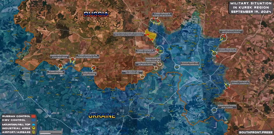 Sơ đồ chiến sự ngày 19/9/2024 tại Vùng Kursk của Nga.