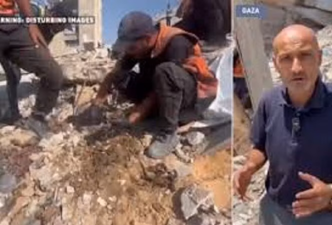 Phóng viên RT Rami Almughari tại hiện trường tìm kiếm những người bị chôn vùi trong đống đổ nát.