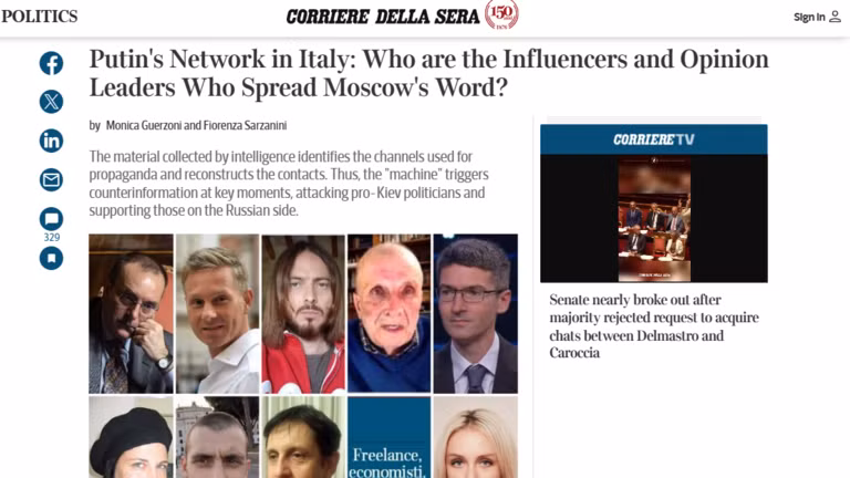 Bài báo về “Mạng lưới của Putin ở Ý”, đăng trên tờ Corriere della Sera, ngày 5/6/2022.