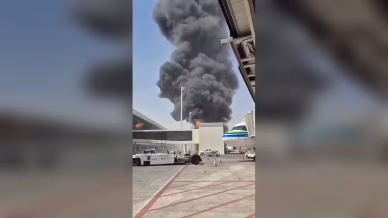Cột khói đen bốc cao sau cuộc tấn công của Houthi nhằm vào sân bay quốc tế King Khalid ở Riyadh, Saudi Arabia, ngày 8/10/2026.