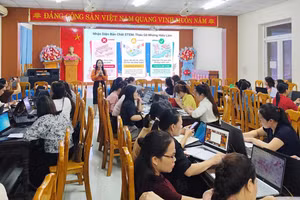 Cán bộ quản lý, giáo viên mầm non được tập huấn kiến thức về năng lực số, công nghệ thông tin.
