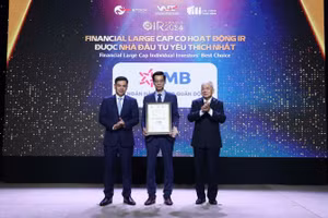 Ông Đàm Nhân Đức - Kinh tế trưởng đại diện MB nhận giải thưởng Financial Large Cap có hoạt động IR được Nhà đầu tư yêu thích nhất.