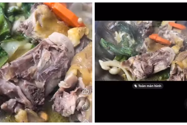 Món gà nghi có dòi được khách quay lại. (Ảnh cắt từ clip)
