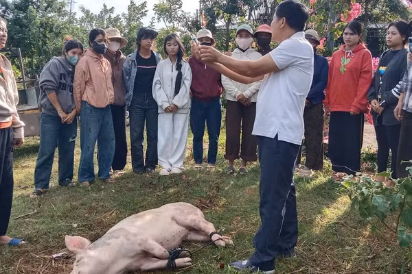 Học viên theo dõi sự hướng dẫn của giáo viên.