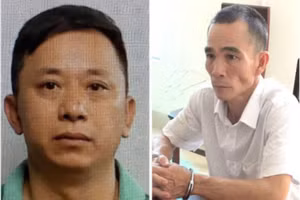 Lưu Xuân Tâm (trái) và Trần Hải tại cơ quan công an. (Ảnh: CANA)