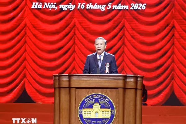 Tổng Bí thư, Chủ tịch nước Tô Lâm phát biểu tại Lễ kỷ niệm 120 năm ngày truyền thống Đại học Quốc gia Hà Nội.