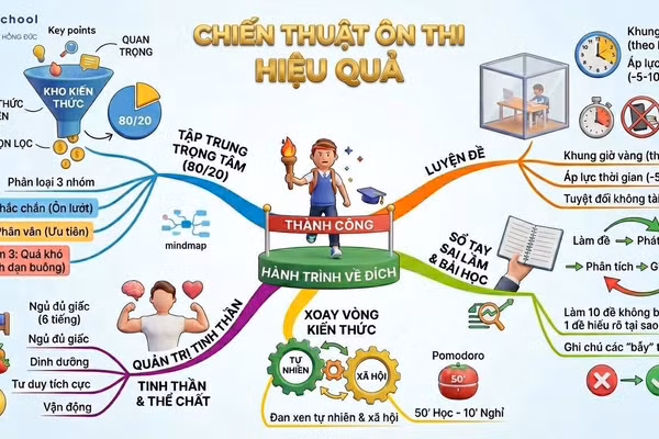Chiến thuật ôn thi hiệu quả môn Toán được thầy Đỗ Thế Long tổng hợp bằng sơ đồ tư duy.