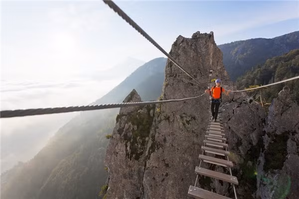 Cầu dây ở đỉnh Lưng Rồng, Mondsee, Áo.