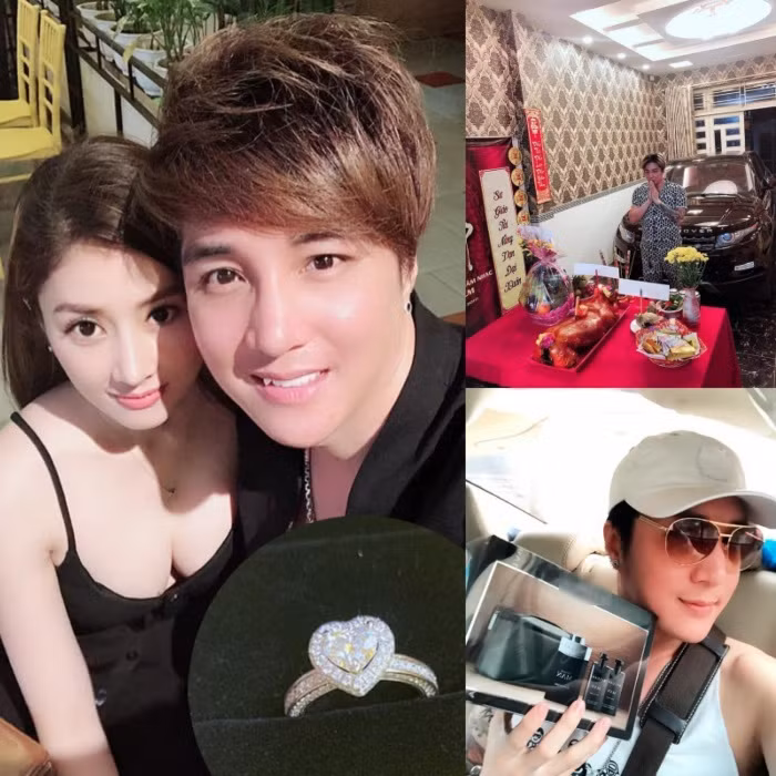 Cùng với đó, nam ca sĩ chuyên hát hội chợ còn tặng bà xã tương lai nhẫn kim cương cỡ khủng. Anh được khán giả biết đến với danh xưng “ông hoàng miền Tây” vì thường xuyên đi diễn tỉnh hát hội chợ và đắt show. Anh cũng thể hiện sự sành điệu bằng các phụ kiện, trang sức cao cấp và nước hoa mỹ phẩm hạng sang. Các ca sĩ mang danh hội chợ nhưng sở hữu tài sản khủng-18