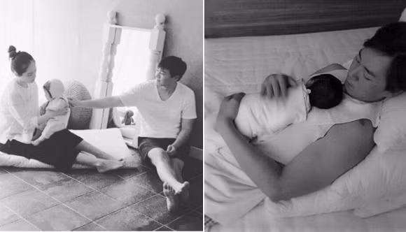 Hình ảnh Han Ga In, Yeon Jung Hoon bên con gái đầu lòng.