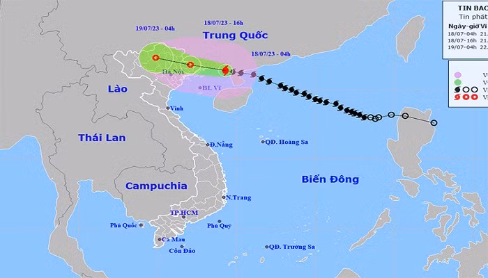Vị trí cơn bão số 1 lúc 5 giờ ngày (18/7) Vị trí cơn bão số 1 lúc 5 giờ ngày (18/7)
