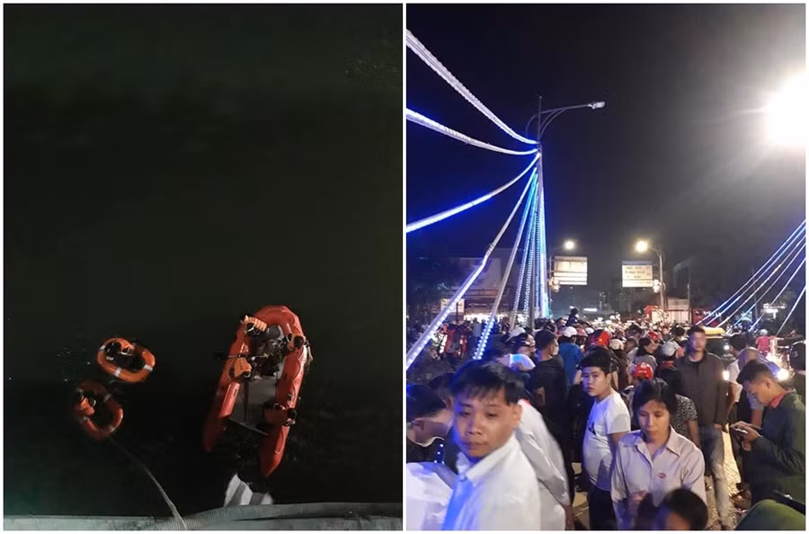 Đội cứu hội tích cực tìm kiếm thi thể nữ sinh nhảy cầu tự tử. 