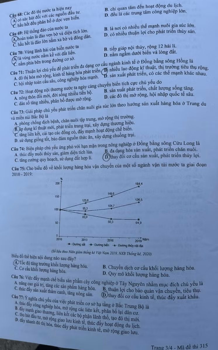 Gợi ý đáp án môn Địa lý thi tốt nghiệp THPT năm 2021 ảnh 3