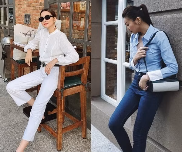 Thanh Hằng chọn các items trơn màu, rồi sử dụng cách mix match ton sur ton đồng điệu.