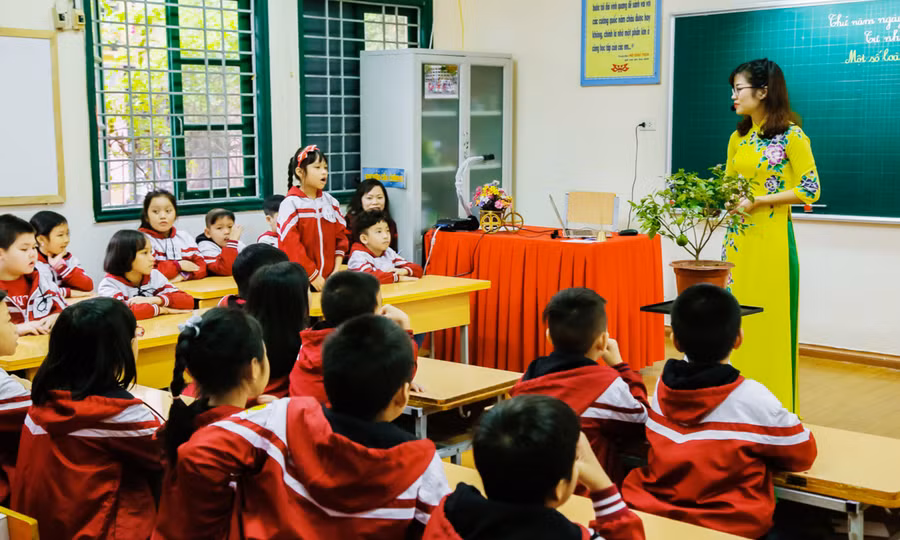 Hội thi giáo viên dạy giỏi tại Trường Tiểu học Nghĩa Tân (Cầu Giấy, Hà Nội). Ảnh: NT