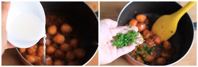 Hòa tan bột bắp với chừng 1 bát con nước chấm nước đun sôi để nguội rồi đổ vào chảo trứng, vừa đảo vừa quấy đều tay cho bột tán đều và không bị vón cục. Chờ sốt sôi, bạn có thể nêm nếm lại một lần nữa cho thật vừa miệng. Cho hành lá thái nhỏ vào, đảo lại trong giây lát rồi tắt lửa.