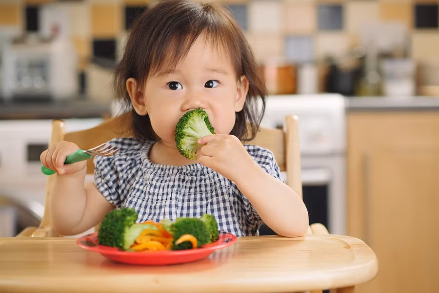Chế độ ăn nhiều rau xanh sẽ hỗ trợ tốt cho tiêu hóa của bé