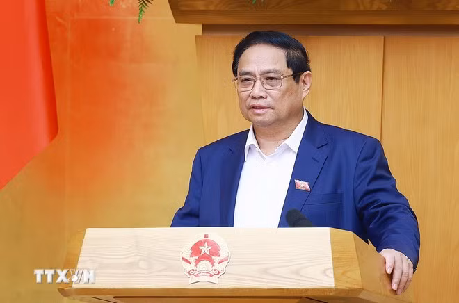 Thủ tướng Phạm Minh Chính chủ trì Phiên họp Chính phủ thường kỳ tháng Năm. (Ảnh: Dương Giang/TTXVN)