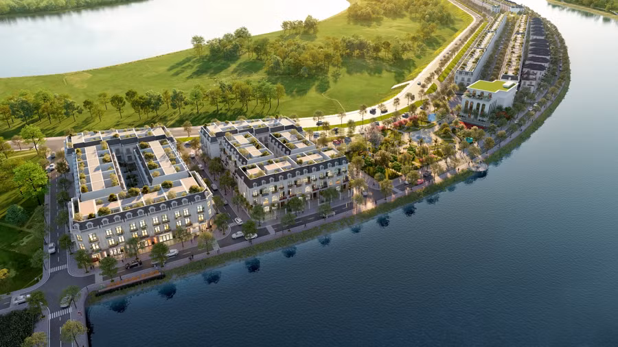 Thị trường bất động sản là trở thành tâm điểm của dòng tiền đầu tư trong thời gian tới. Ảnh: Phối cảnh Shophouse dự án KĐT Nidco Thịnh Lợi – Vinh Park River.