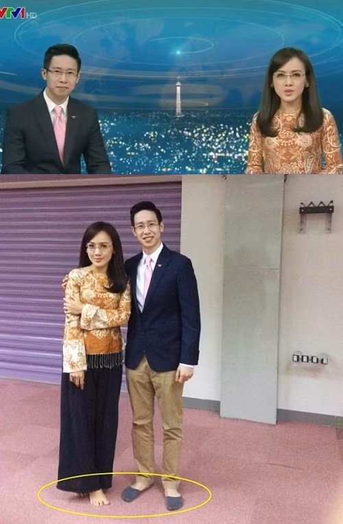 Hình ảnh trên dưới bất nhất đầy thú vị của BTV Hoài Anh và Anh Tuấn. gjr