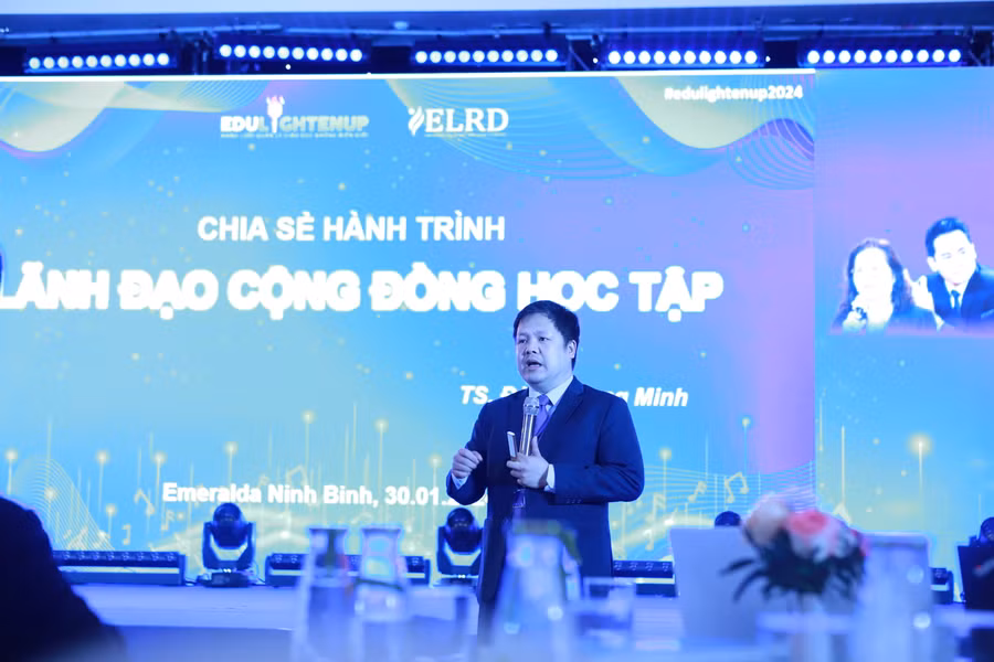 TS Đàm Quang Minh - Phó Tổng Giám đốc Tập đoàn Giáo dục Equest trao đổi tại hội thảo.