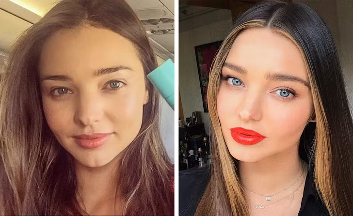 Miranda Kerr có phần trẻ trung hơn khi không trang điểm đậm.