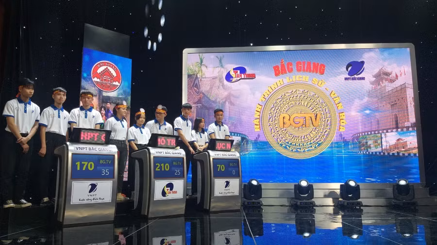 Đội tuyển thi của trường THPT Mỏ Trạng (đứng giữa) giành giải nhất cuộc thi Gameshow Bắc Giang hành trình lịch sử văn hóa năm thứ Bẩy (Tổ chức năm 2021)