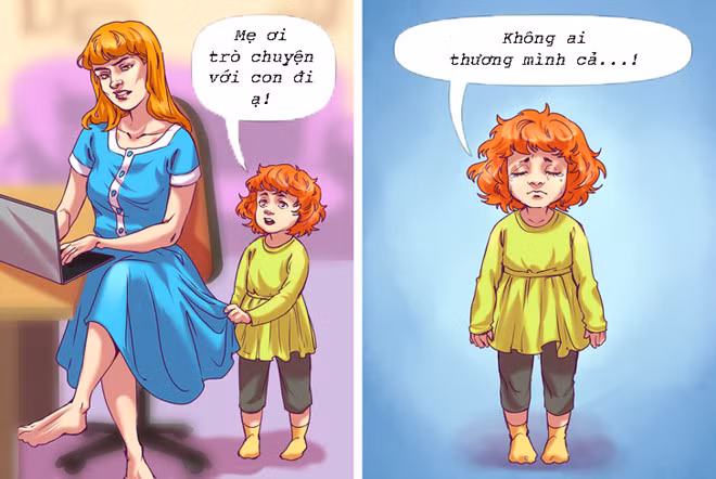 5. Không tôn trọng ý kiến của con: Phần lớn người trưởng thành đều không xem trọng ý kiến con nhỏ, cho rằng các bé không có gì phải lo lắng. Thực tế, trẻ con vốn nhạy cảm, nhu cầu trò chuyện cao và luôn muốn được kết nối cùng ba mẹ. Đừng để một ngày bạn phải hối tiếc trước sự im lặng và thiếu quan tâm của con cái đối với mình. 8 sai lam khi day con khien phu huynh hoi tiec hinh anh 5