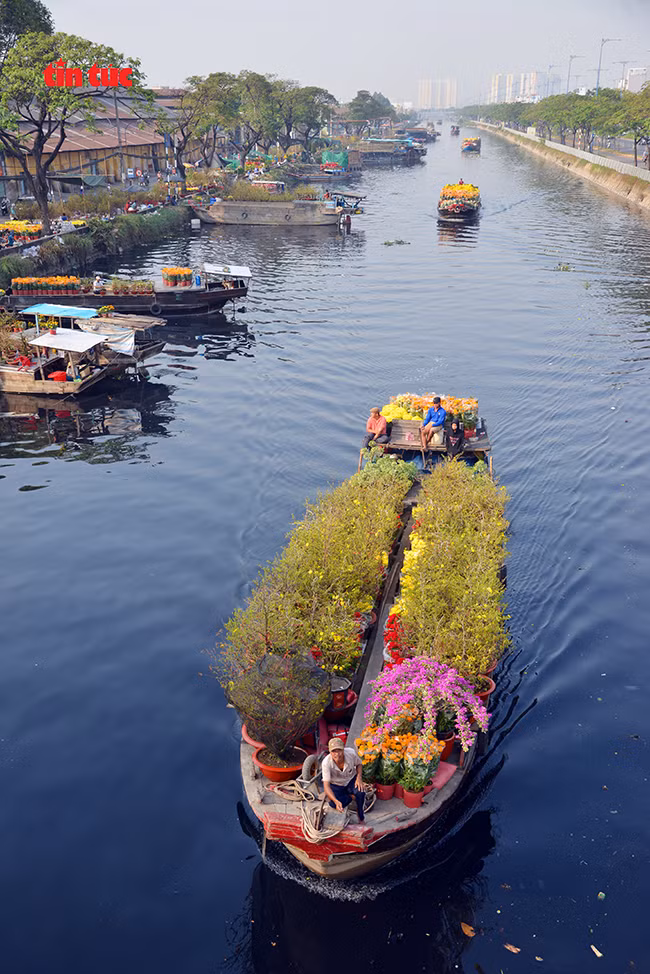 Nhộn nhịp chợ hoa Tết ‘trên bến dưới thuyền’ đầy sắc màu ở TP Hồ Chí Minh ảnh 4 Chú thích ảnh