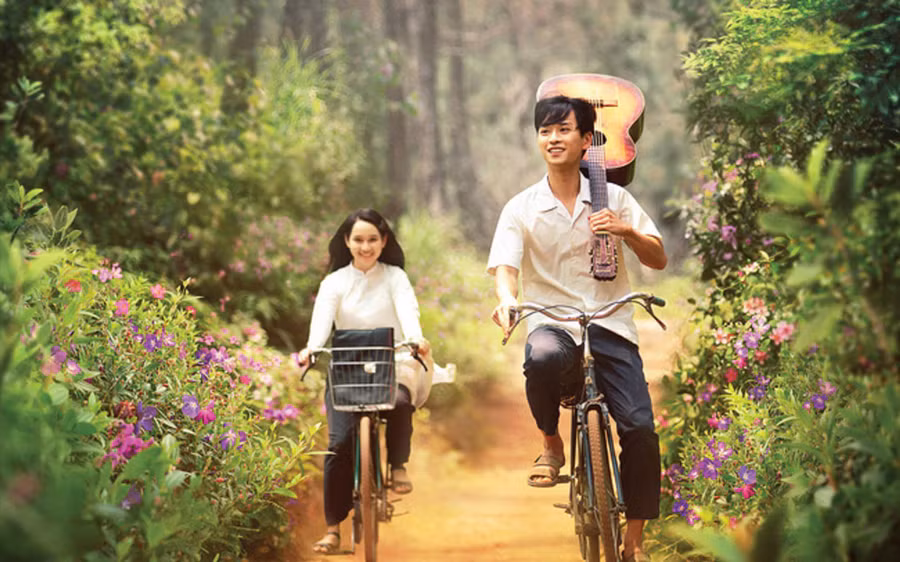 Đồi Thiên An là nơi quay cảnh Ngạn và Hà Lan đạp xe dưới rừng thông xanh mát và đầy ắp những bụi hoa sim tím đẹp như mộng.