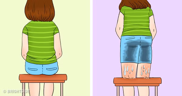 Hạn chế đổ mồ hôi Mặc quần áo có độ rộng để tạo cảm giác thoáng mát, lựa chọn chất liệu thấm mồ hôi sẽ giúp bạn tránh được tình trạng mông quần ướt nhẹp, dính vào ghế sau khi ngồi một thời gian dài.