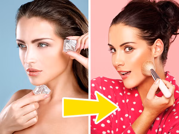 Lớp trang điểm chảy do mồ hôiTrời nóng khiến lớp trang điểm dễ chảy do mồ hôi và dầu tiết nhiều. Bạn có thể dùng vài viên đá lăn lên da trước khi trang điểm để làm se khít lỗ chân lông, hạn chế da tiết dầu. Sử dụng sản phẩm trang điểm dạng kem, có độ bám màu lâu để giữ cho khuôn mặt tươi tắn sau nhiều giờ.