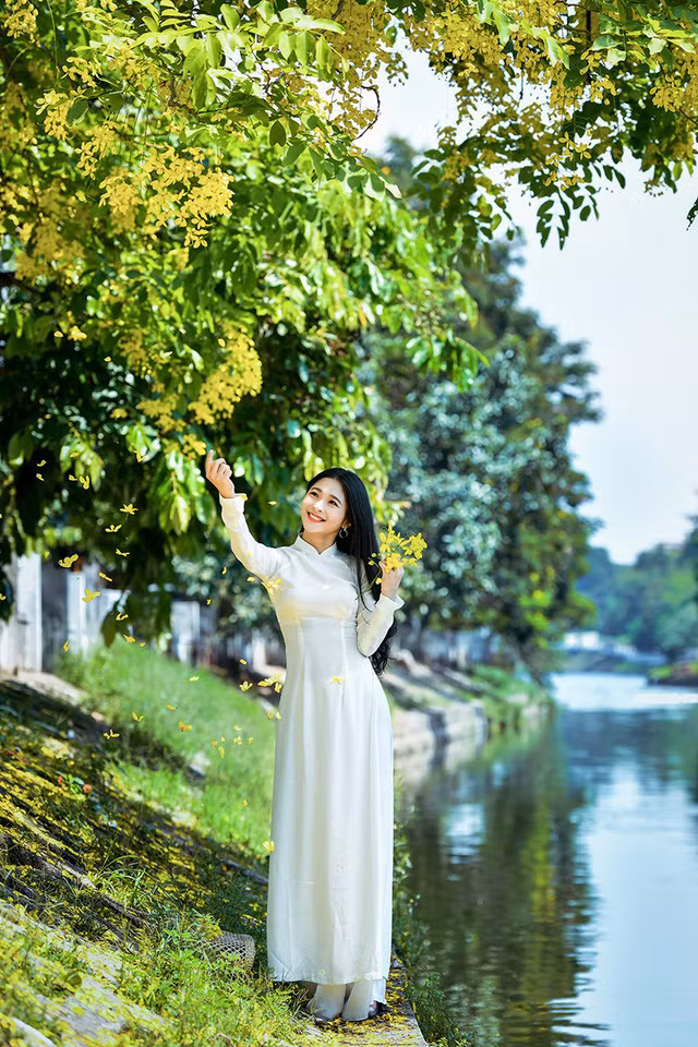“Hot girl tráng bánh mướt” xứ Nghệ đẹp dịu dàng dưới tán hoàng yến ảnh 14