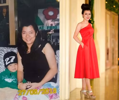 Kim Huỳnh trước và sau giảm 12 kg. Ảnh: C.K