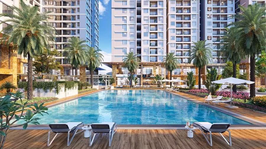 Tổ hợp hồ bơi với hệ thống quầy bar, sàn tắm nắng tại Hanoi Melody Residences. Tổ hợp hồ bơi với hệ thống quầy bar, sàn tắm nắng tại Hanoi Melody Residences.