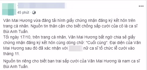 Phản hồi chính thức của Văn Mai Hương trước tin đồn chồng sắp cưới của cô là Bùi Anh Tuấn - Ảnh 2. Phản hồi chính thức của Văn Mai Hương trước tin đồn chồng sắp cưới của cô là Bùi Anh Tuấn - Ảnh 2.
