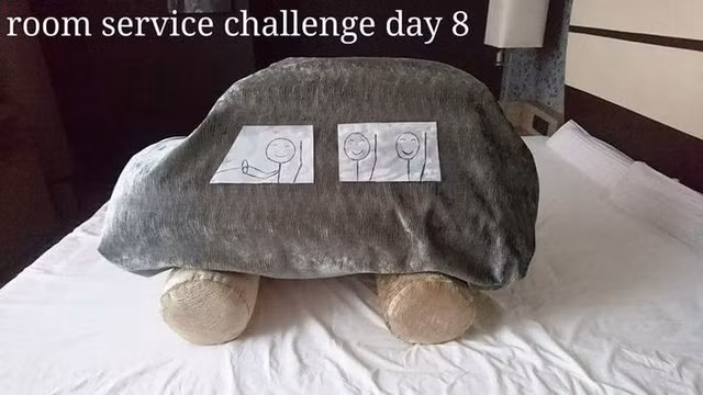 Vị khách và nhân viên cứ thế trao đổi nhau những hình ảnh ngộ nghĩnh trên giường