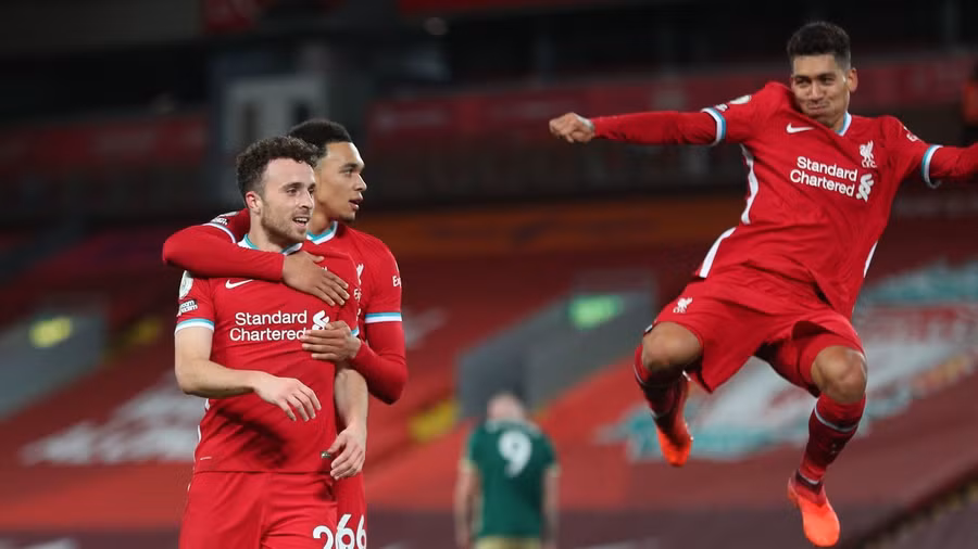 Các cầu thủ Liverpool mừng chiến thắng 2-1 trước Sheffield Utd