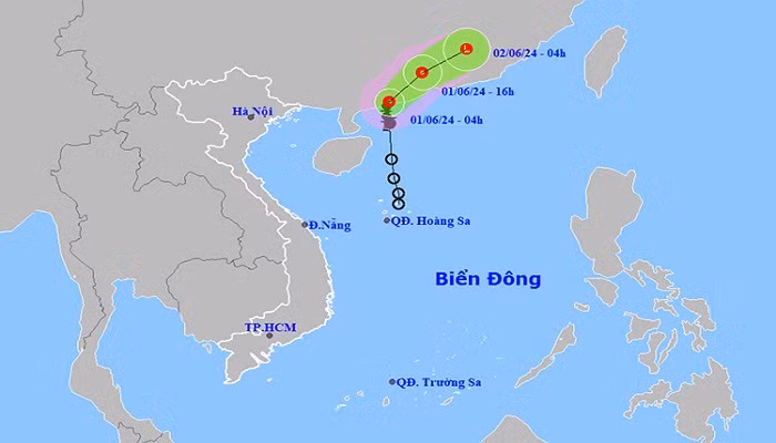 Vị trí và đường đi của áp thấp nhiệt đới.