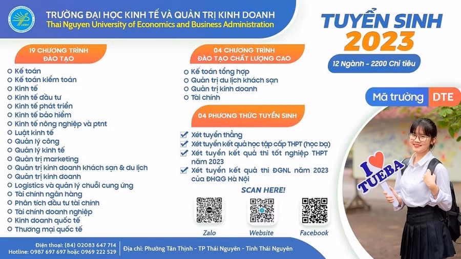 Thông tin tuyển sinh trường Đại học Kinh tế và QTKD (ĐH Thái Nguyên) năm 2023