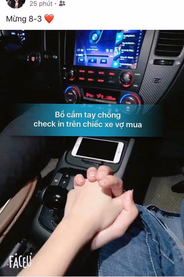 chong cho bo di choi 8/3 bang o to roi khoe anh, vo 'chot' cau khien dan mang ha he - 2