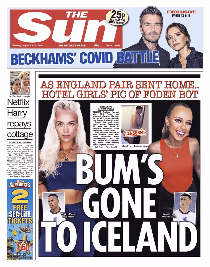 Scandal của 2 ngôi sao Mason Greenwood và Phil Foden trên trang bìa tờ The Sun.